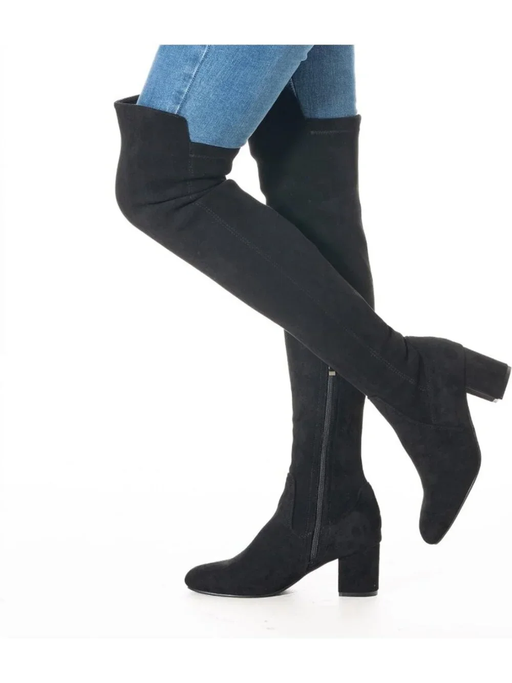 Stylish Over the Knee Suede Boots - Black Thigh High, Chunky 2